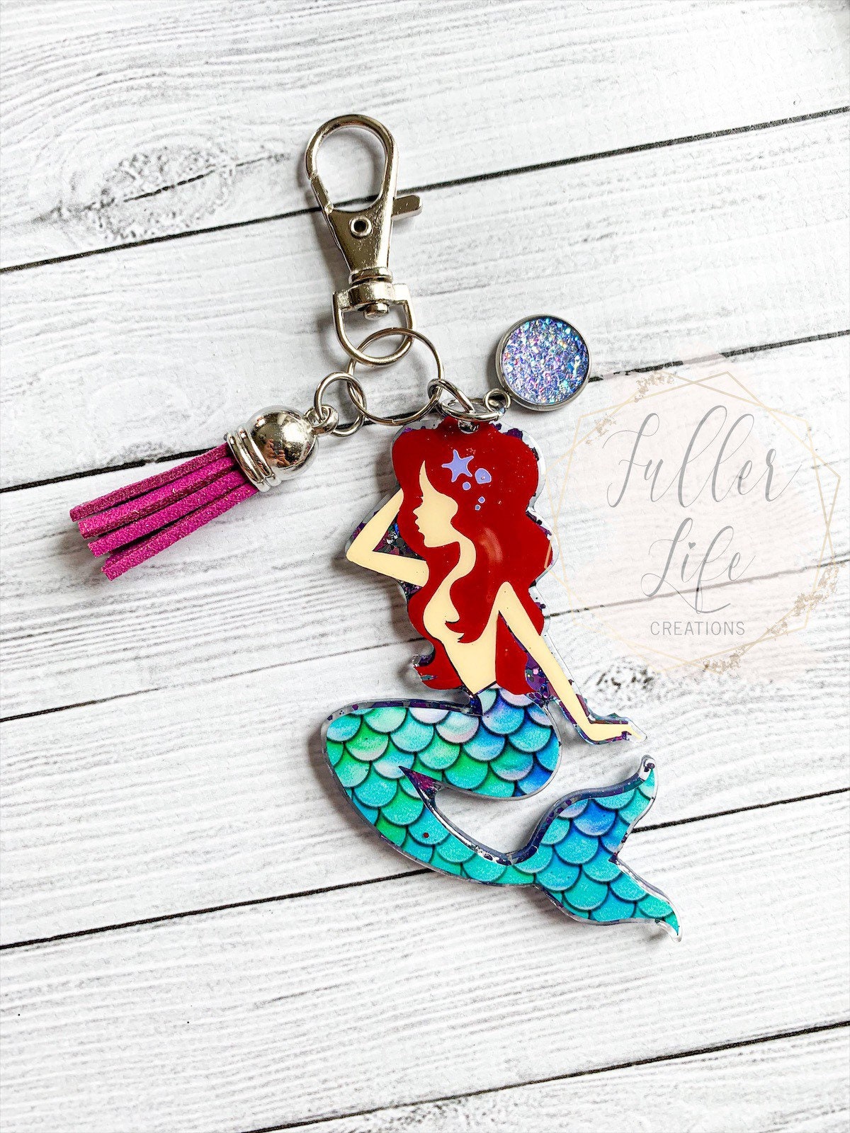 Mermaid Keychain Glitter Mermaid Keychain The Little Mermaid Etsy