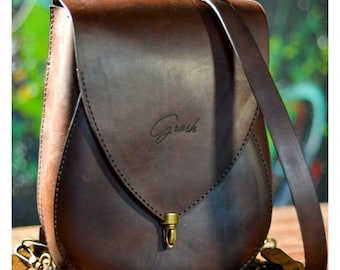 Brown Leather Backpack: Vintage Rucksack, Small Crossbody Bag, Personalized