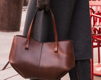Handstitched Brown Leather Tote Bag | Italian Full-Grain, Everyday Elegance