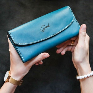 Groot zakje met rits voor vrouwen, leren clutch portemonnee, gegraveerde leren portemonnee, cadeau voor haar, damesportemonnee, lederen portemonnee, verjaardagscadeau