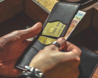 Handmade Leather Trifold Wallet: Personalized Minimalist Wallet with Gift Box