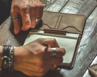 Couverture de carnet de voyage, porte-journaux en cuir personnalisé, étui portefeuille en cuir marron, notes de terrain en cuir personnalisées, organiseur en cuir