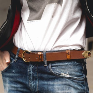 Handmade Italian Leather Belt: Brown Brass Buckle Jean Belt