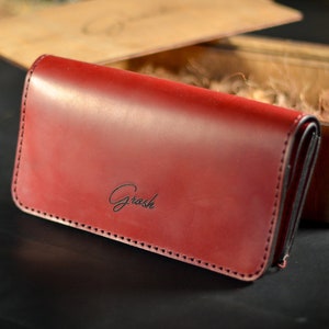 Cartera de cuero personalizada para mujer, Cartera de mano elegante para ella, Cartera de cuero larga para monedas y tarjetas, Cartera de mujer personalizada, regalo