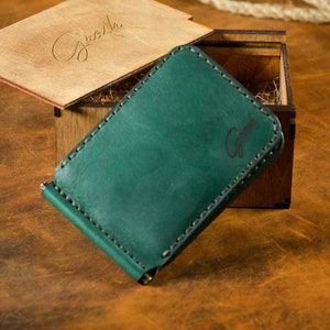 Cartera de cuero personalizada genuina unisex Money Clip, Cartera de clip de dinero de cuero, Cartera de cuero para hombres, Carteras para él, Regalos para hombres imagen 1