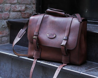 Handmade Leather Messenger Bag: Office Briefcase, Crossbody Satchel, laptop bag