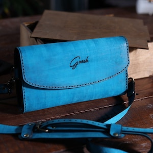 Turquoise Leather Crossbody Bag: Handmade Mini Saddle Bag