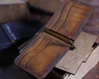 Billetera delgada con clip para billetes, billetera personalizada, billetera de cuero para hombre, tarjetero RFID, billetera delgada con clip para billetes, billetera con bolsillo frontal