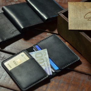 Minimalist wallet for men, Leather credit card holder, Slim front pocket wallet, Stylish gift for boyfriend, Handmade bifold wallet for him image 1