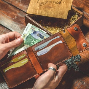 KETTE Unisex Leder Geldbeutel, Biker Vintage Brieftasche, minimalistischer einzigartiger Stil, Geschenk für Ehemann