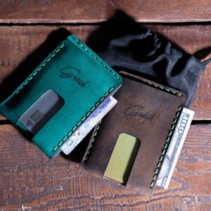 Porta-cartões de visita, porta-cartões de couro personalizado, carteira de couro com bolso frontal, carteira vertical, porta-cartões de crédito para homens, presente masculino