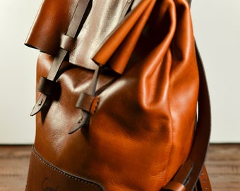 Handmade Brown Leather Backpack Rucksack: Vintage Travel Bag