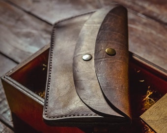 Handmade Brown Leather Wallet – Vintage Women's Clutch, Personalized