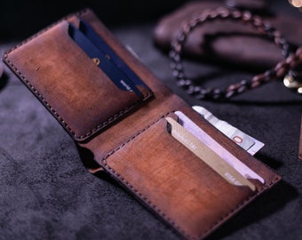 Leather bi-fold wallet for men, small cardholder wallet, slim leather wallet, personalised wallet