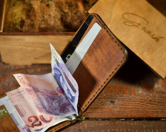 Monedero Money Clip para hombres, billetera de bolsillo frontal con clip para dinero, billetera plegable minimalista delgada hecha a mano, regalo de cuero personalizado para él