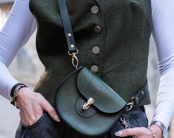 Handmade Leather Crossbody Bag: Minimalist Olive Green Cell Phone Purse