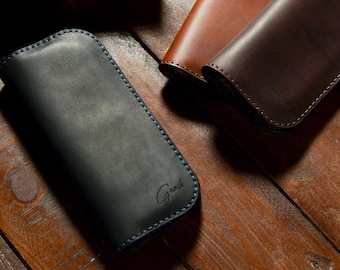 Black Leather Trucker Wallet, Personalized Monogram Wallet
