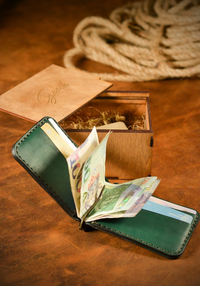 Cartera de cuero personalizada genuina unisex Money Clip, Cartera de clip de dinero de cuero, Cartera de cuero para hombres, Carteras para él, Regalos para hombres imagen 4