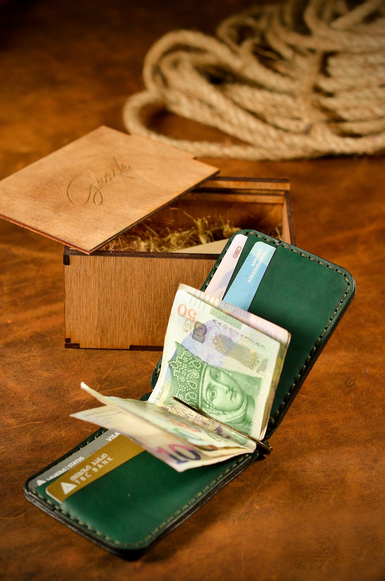 Cartera de cuero personalizada genuina unisex Money Clip, Cartera de clip de dinero de cuero, Cartera de cuero para hombres, Carteras para él, Regalos para hombres imagen 3