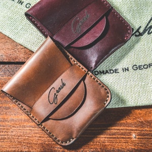 Carteira de cartão de couro marrom, carteira de couro fina, estojo para cartão de crédito, carteira de bolso personalizada, porta-cartões de couro, carteira pequena para homens