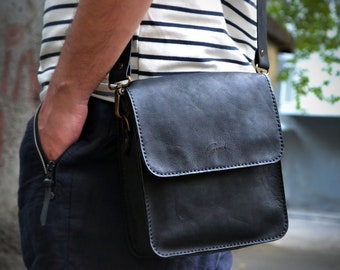 Bolso mensajero de cuero para hombre, bolso de hombro de cuero pequeño, bolso bandolera de cuero suave de grano completo, soporte de documento de viaje, bolso de hombro de los hombres