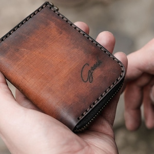 billetera pequeña con cremallera, billetera minimalista para hombres, billetera doblada, billetera con cremallera compacta, billetera minimalista para hombres, regalo de aniversario