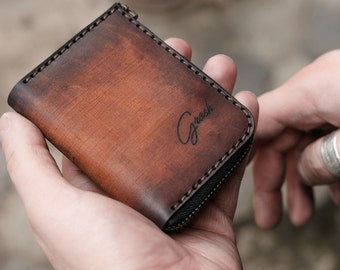 small zipper pouch wallet, Minimalist Wallet For Men, folded wallet, Compact Zipper Wallet, Minimalist Men Wallet, Anniversary Gift