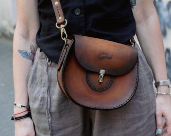 Handmade Distressed Leather Crossbody Bag, Personalized Shoulder Purse