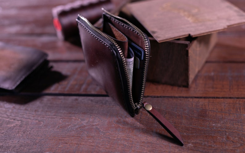 Cartera pequeña con cremallera para hombre y mujer, cartera biker con cremallera, cartera personalizada, cartera tarjetero con cremallera, cartera de viaje imagen 5