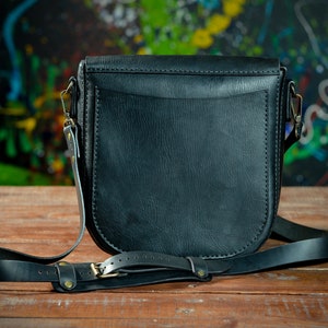 Schwarze Messenger-Tasche für Frauen, Leder Classy Bag, handgemachte mittlere Crossbody Geldbörse, jeden Tag DamenTasche Bild 9