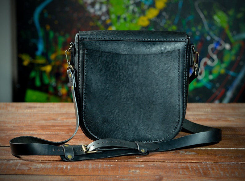 Schwarze Messenger-Tasche für Frauen, Leder Classy Bag, handgemachte mittlere Crossbody Geldbörse, jeden Tag DamenTasche Bild 9