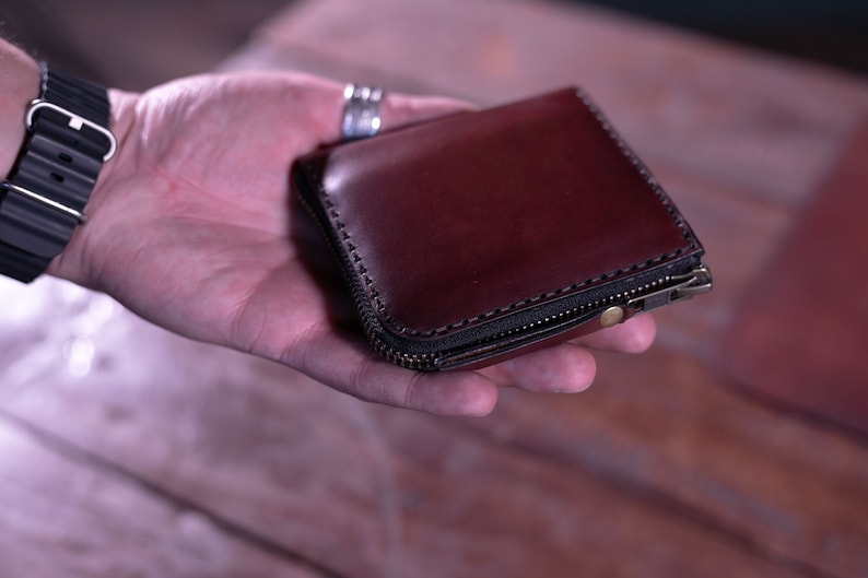Cartera pequeña con cremallera para hombre y mujer, cartera biker con cremallera, cartera personalizada, cartera tarjetero con cremallera, cartera de viaje imagen 2