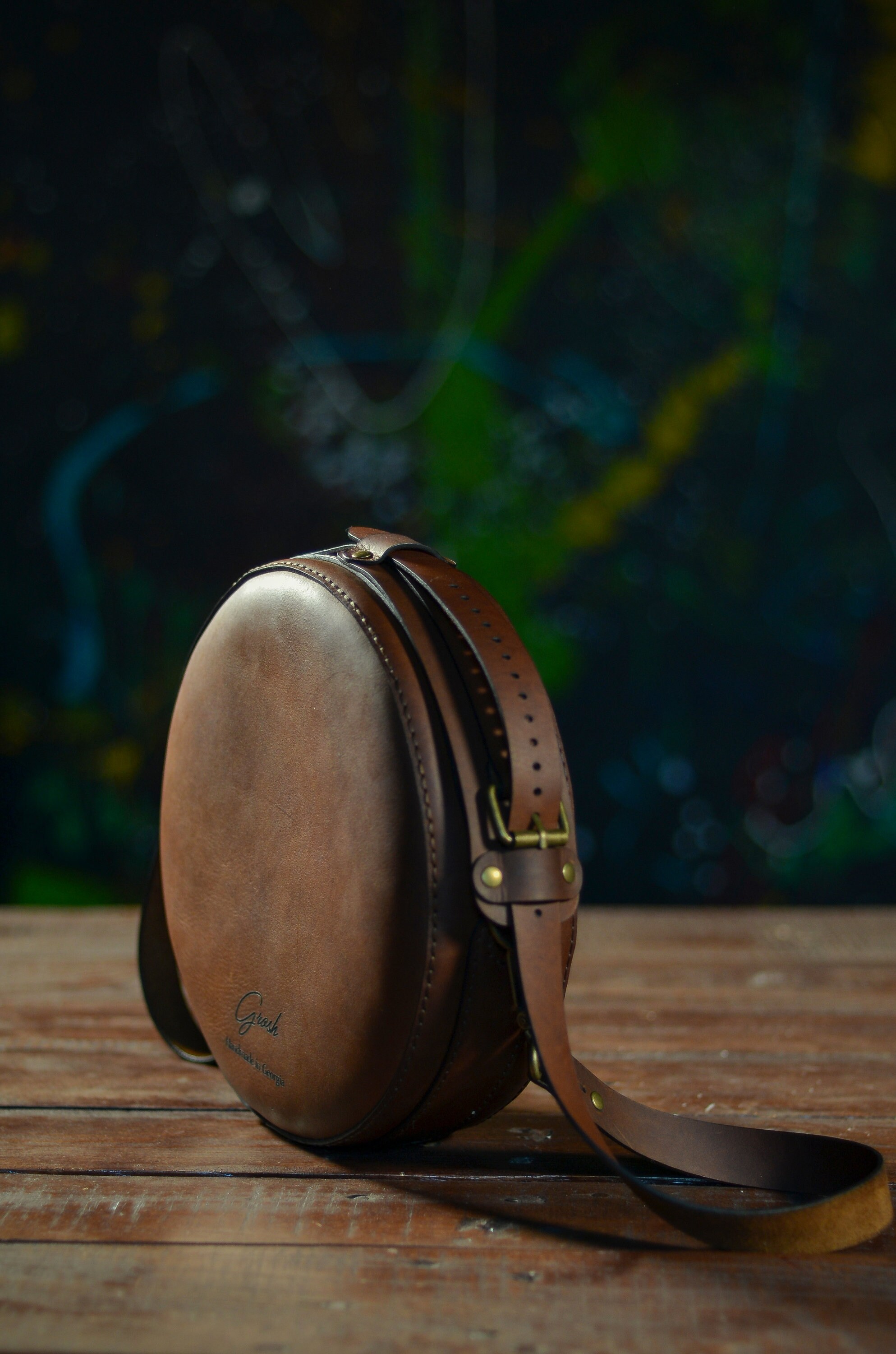 Round leather crossbody bag for women Brown leather shoulder Etsy