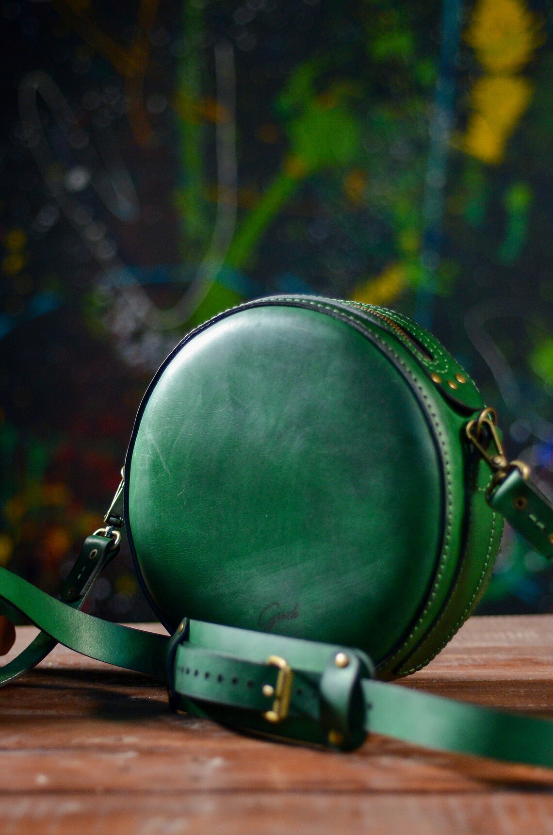 Green leather crossbody bag for women Circle handbag purse Etsy