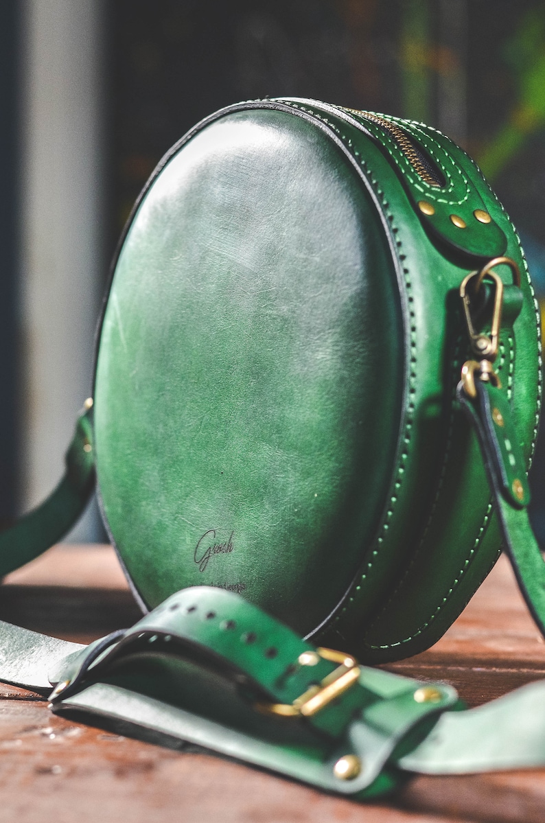 Green Leather Crossbody Bag for Women Circle Handbag Purse Etsy