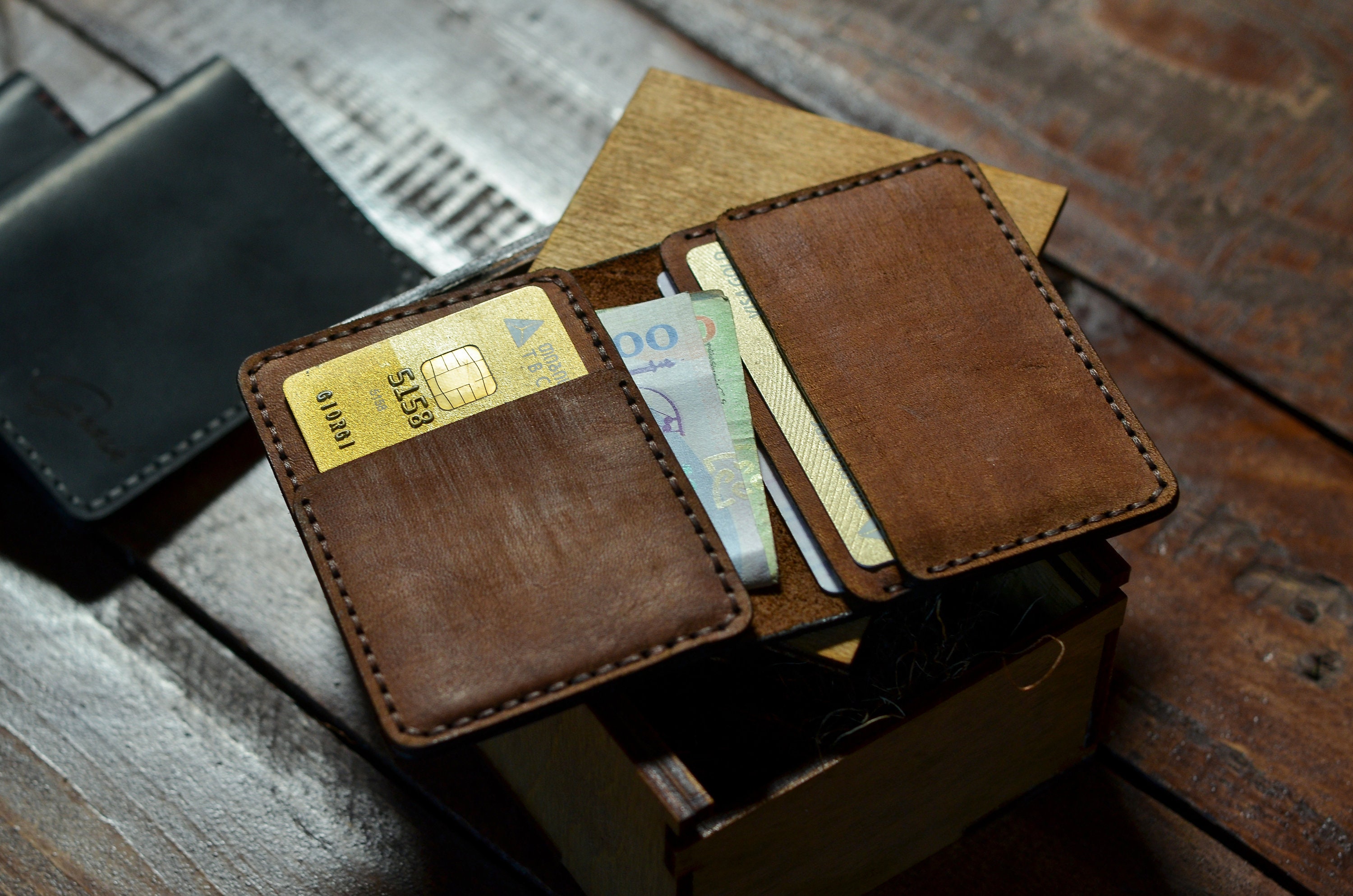 Slim Leather Card Holder for Men Small Front Pocket Credit | Etsy
