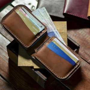 Cartera de cuero para hombre hecha a mano, tarjetero de cuero para hombre, cartera de cuero personalizada para hombre, billetera plegable delgada, billetera plegable de piel, regalo