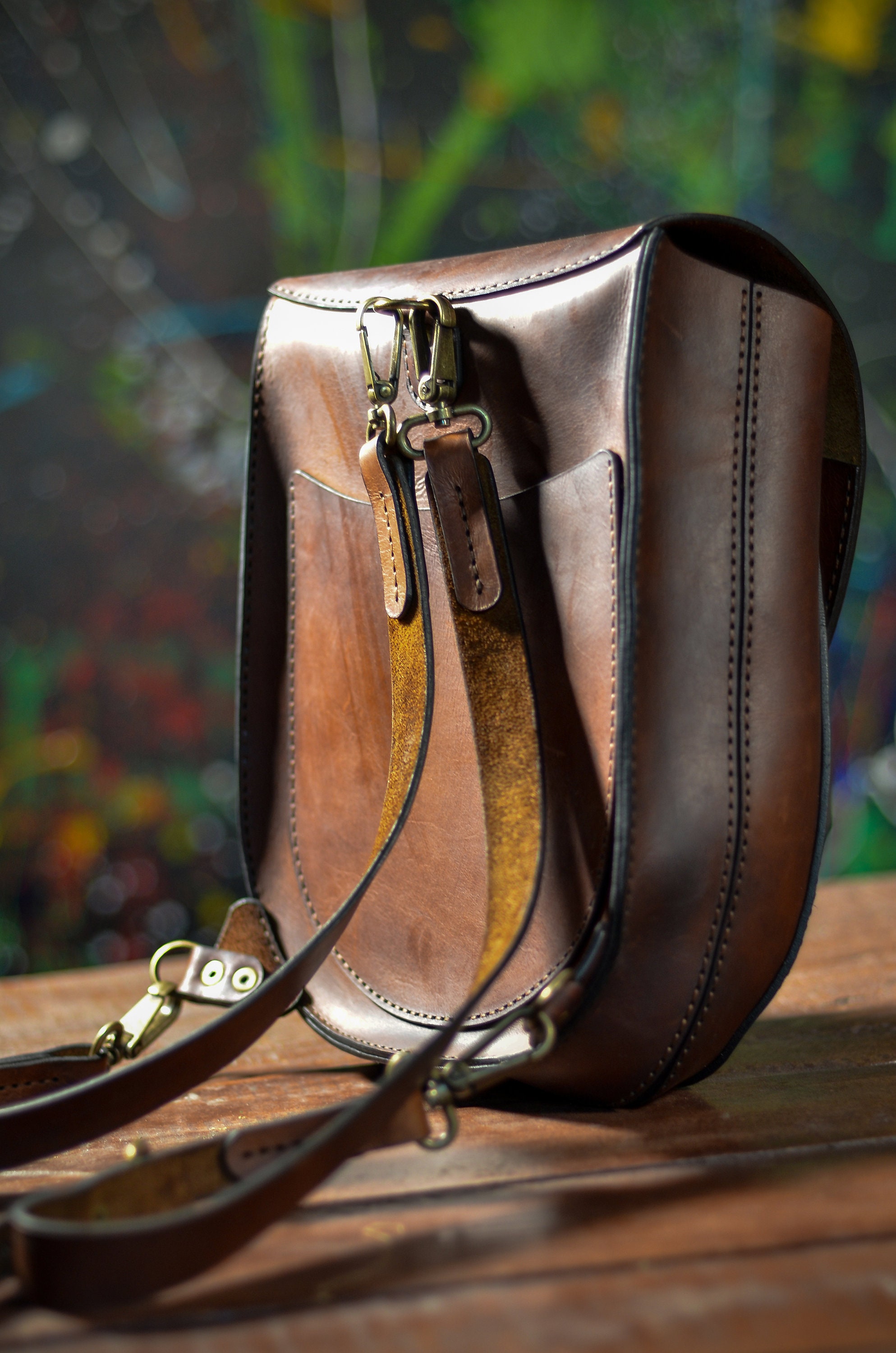 Brown Leather Backpack: Vintage Rucksack, Small Crossbody 