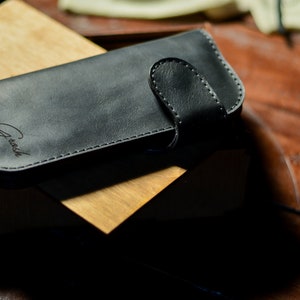 Cartera de motociclista negra PERSONALIZADA, Cartera larga de cuero para hombre, Cartera de camionero con cremallera, Cartera de viaje con monograma, Cartera plegable de cuero negro imagen 8