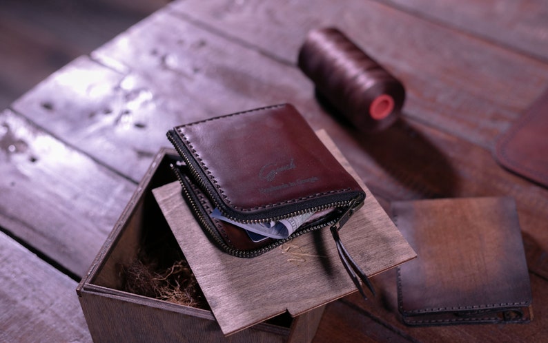 Cartera pequeña con cremallera para hombre y mujer, cartera biker con cremallera, cartera personalizada, cartera tarjetero con cremallera, cartera de viaje imagen 4