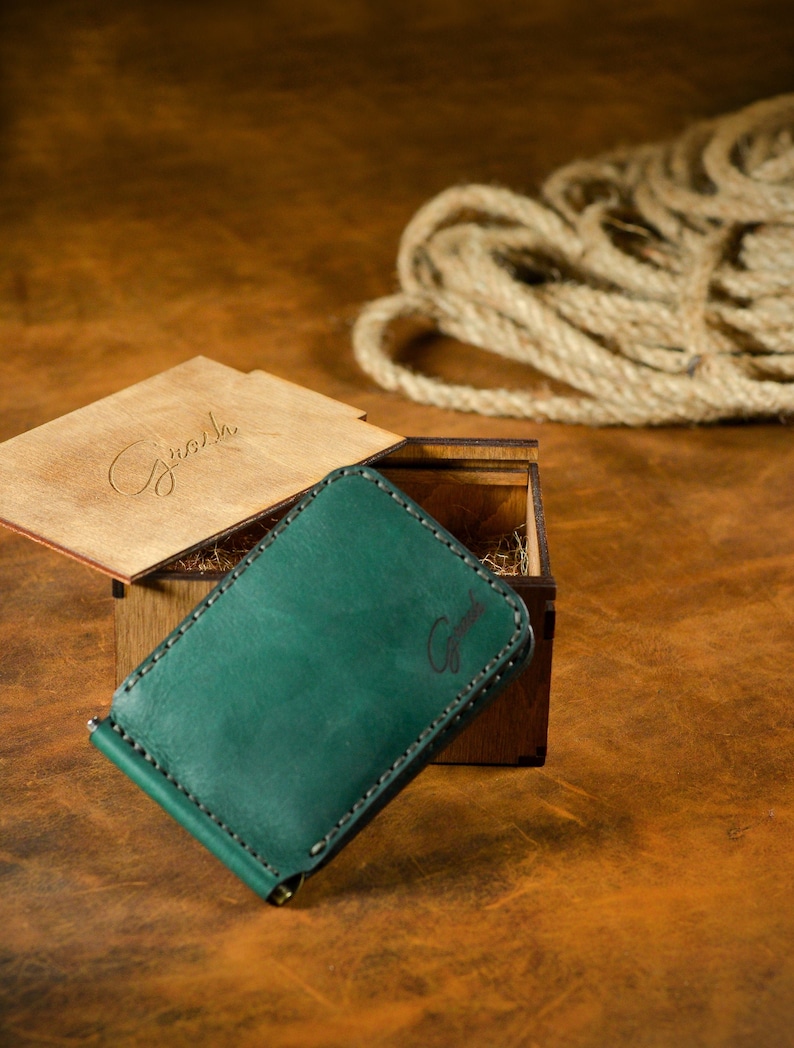 Cartera de cuero personalizada genuina unisex Money Clip, Cartera de clip de dinero de cuero, Cartera de cuero para hombres, Carteras para él, Regalos para hombres imagen 1