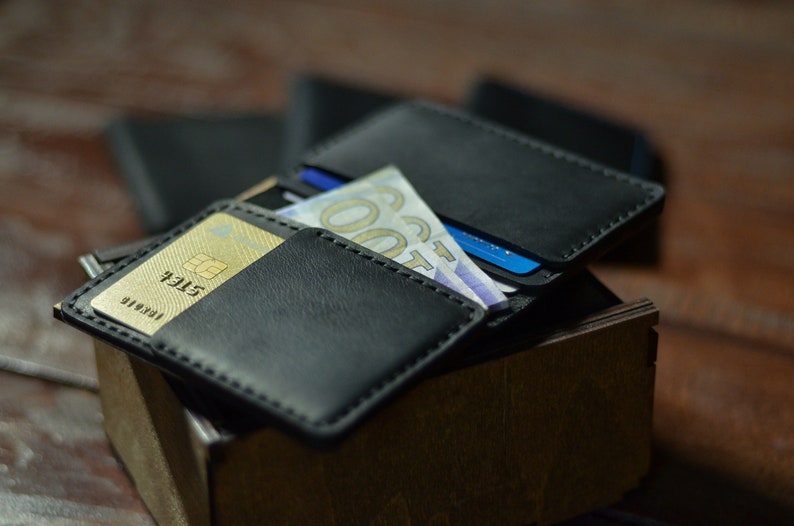 Minimalist wallet for men, Leather credit card holder, Slim front pocket wallet, Stylish gift for boyfriend, Handmade bifold wallet for him image 6
