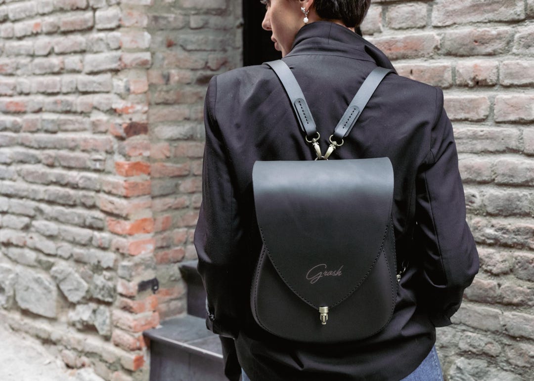 Woman's Rocksack Leather Backpack for Woman, Leather Rucksack, Black Backpack Purse ...