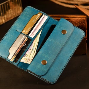 Cartera de cuero larga para mujer, Cartera de viaje personalizada para ella, Cartera de mujer personalizada, Cartera con tarjetero grabado, Regalos para mujer