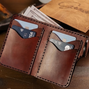 Herren personalisierte Leder Biker Geldbörse, Motorrad Geldbörse, Trucker Geldbörse im Japan Style, kompakt, robust, 4 Kartenfächer, Groomsmen Geschenk