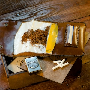 Personalized brown Leather Tobacco Pouch, Engraved Tobacco case, fathers day gift idea from son, Rolling cigarette bag, gift for boyfriend