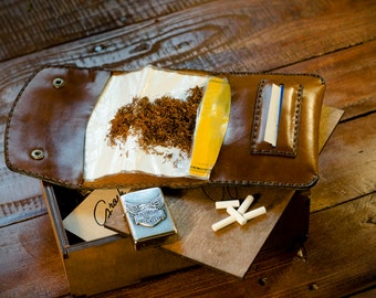 Personalized Leather Tobacco Pouch, Rolling Cigarette Case, Engraved Gift
