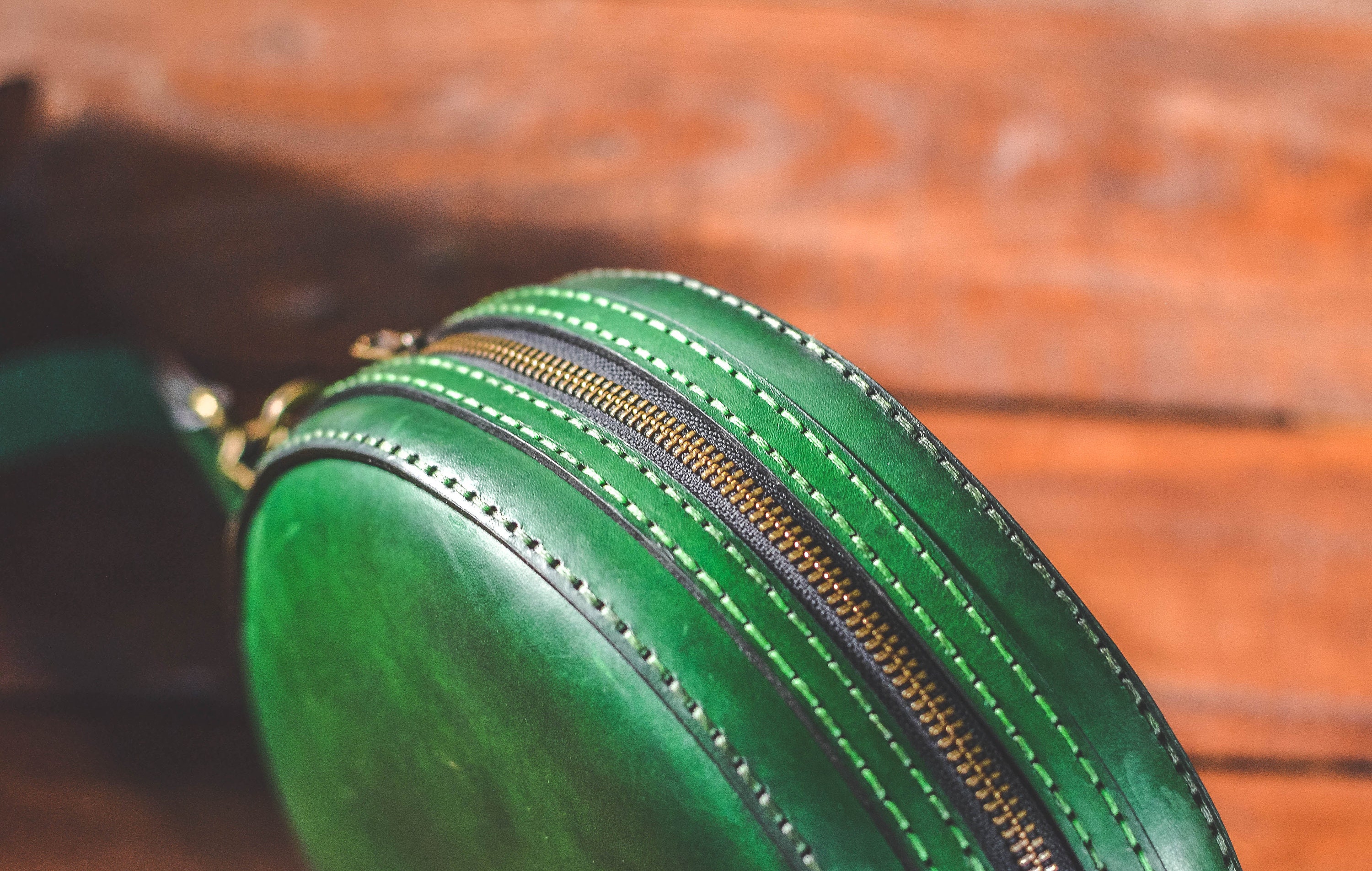 Green leather crossbody bag for women Circle handbag purse Etsy