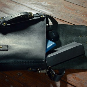 Schwarze Messenger-Tasche für Frauen, Leder Classy Bag, handgemachte mittlere Crossbody Geldbörse, jeden Tag DamenTasche Bild 7