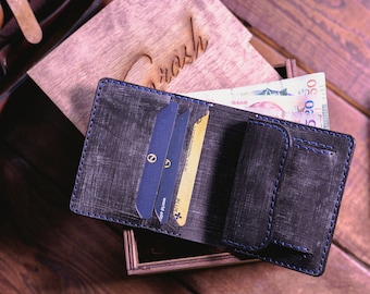 leather wallet with coin pocket, coin wallet, leather wallet mens handmade, bifold card holder, front wallet for men, unique gift for him